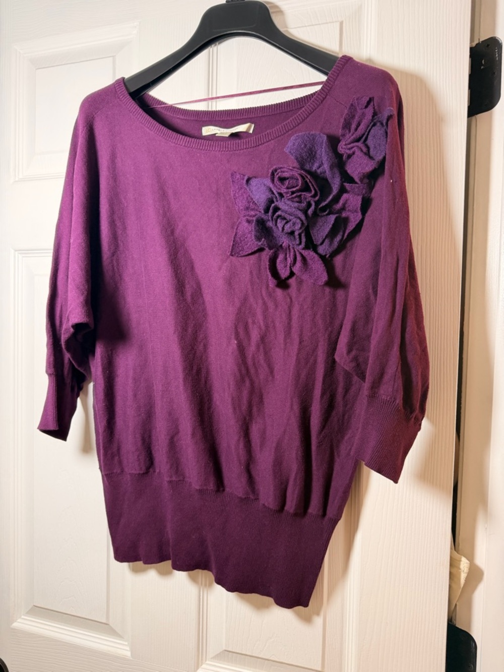 LC Lauren Conrad Purple Floral Appliqué Sweater